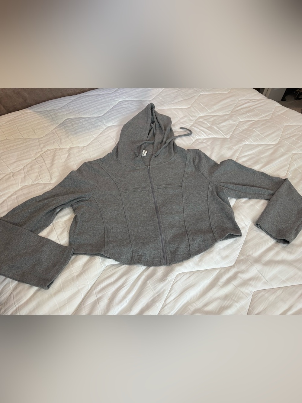 Amazhiyu Cropped Full Zip Up Hoodie Sweatshirt Grey